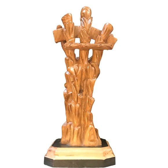 Jesus on Crucifix Cross Hand Carved Olive Wood Standing Catholic Italy - Picture 2 of 10